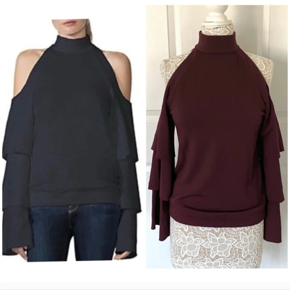 Bailey 44 Cold Shouldered Tiered Sleeve Sweatshirt NWOT Wine